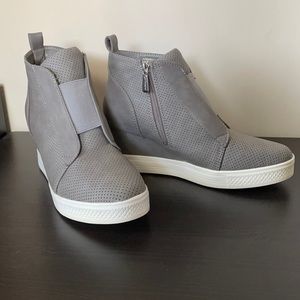 Grey Suede Wedge Bootie Sneakers